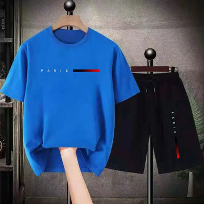 2024 Summer Fashion Men Sets Solid Streetwear O-neck Short Sleeve T Shirt & Drawstring Shorts 2PCS Loose Casual Men Suits S-4XL