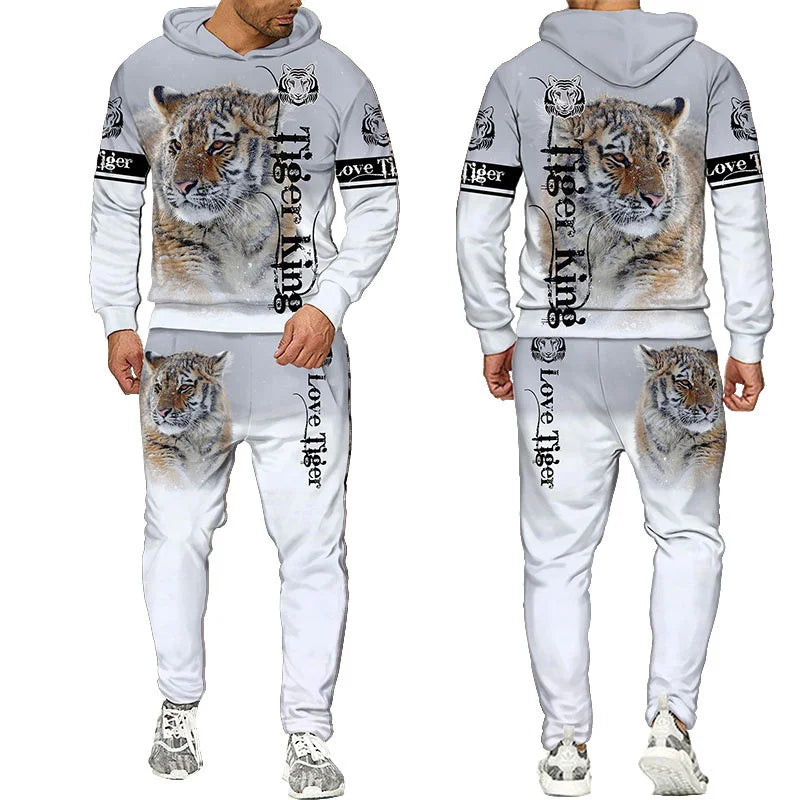 New Animal 3D Tiger Printed Hoodie + Pants Suit Cool Men/Women 2 Pcs Sportwear Tracksuit Set Autumn And Winter Men's Clothing