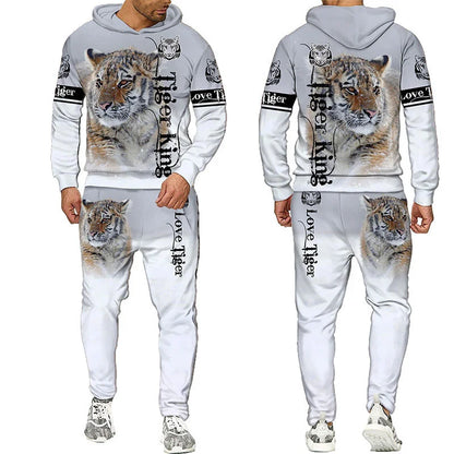 New Animal 3D Tiger Printed Hoodie + Pants Suit Cool Men/Women 2 Pcs Sportwear Tracksuit Set Autumn And Winter Men's Clothing