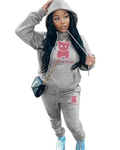 Autumn Fashion Letter Print Hoodie Sets Butterfly Letter Print Kangaroo Pocket Pants Sets Daily Casual Two Piece Tracksuit