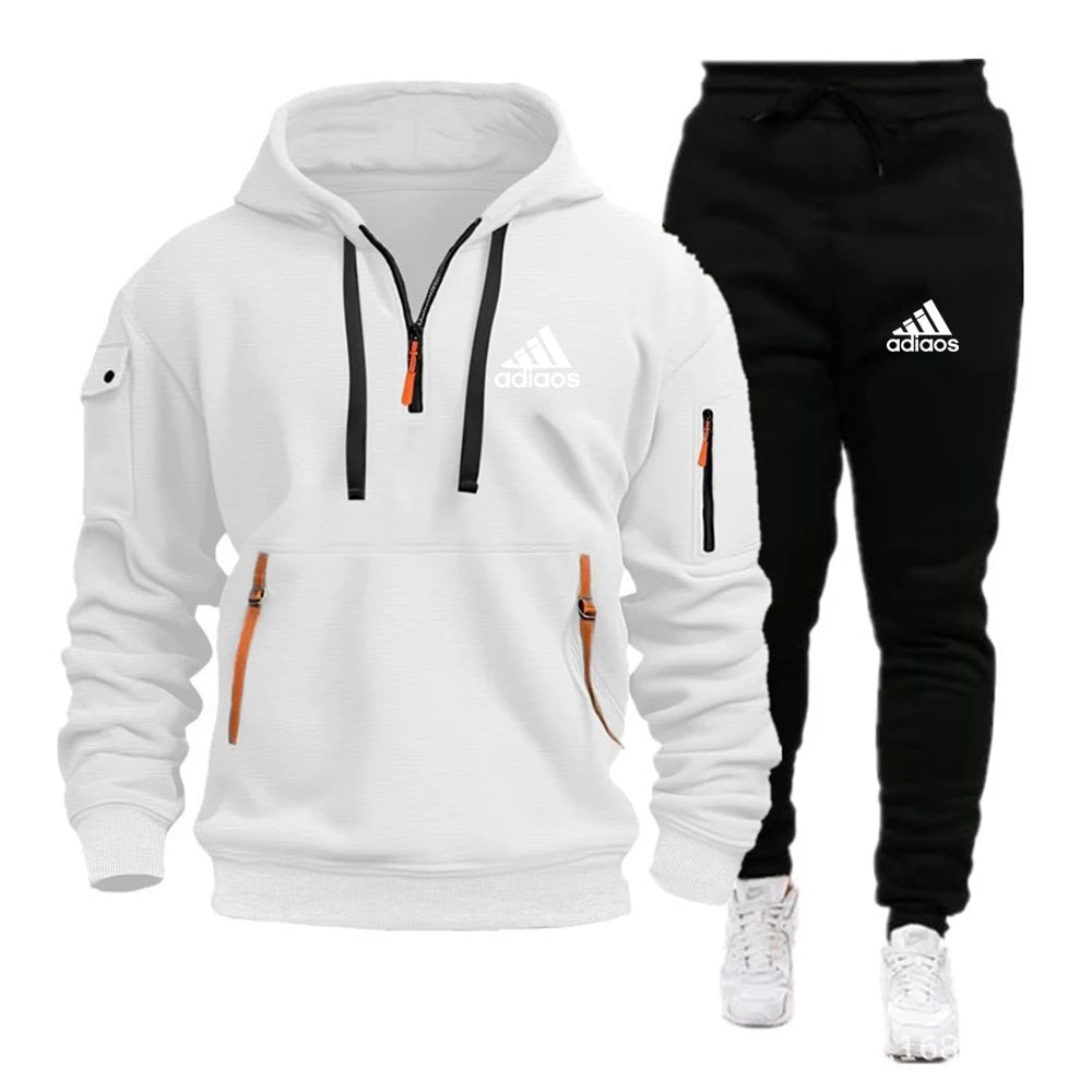 Fashion Print Tracksuit for Men Zipper Hooded Sweatshirt and Sweatpants Two Pieces Suits Male Casual Fitness Jogging Sports Sets