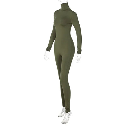 BWQ Casual Women Long Sleeve Turtleneck Long Sleeve Skinny Stretchy Jumpsuit 2024 Autumn Winter One Piece Suit INS Playsuit