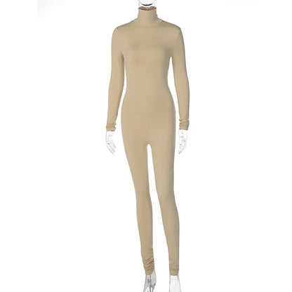 BWQ Casual Women Long Sleeve Turtleneck Long Sleeve Skinny Stretchy Jumpsuit 2024 Autumn Winter One Piece Suit INS Playsuit