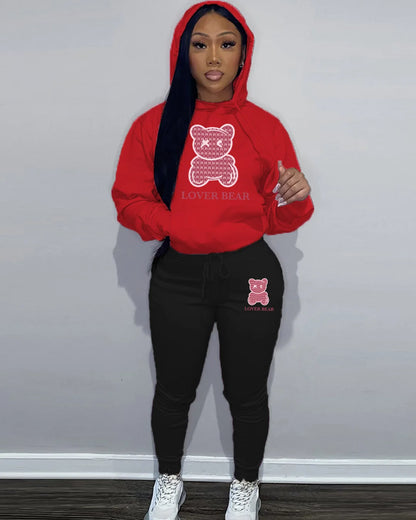 Autumn Fashion Letter Print Hoodie Sets Butterfly Letter Print Kangaroo Pocket Pants Sets Daily Casual Two Piece Tracksuit