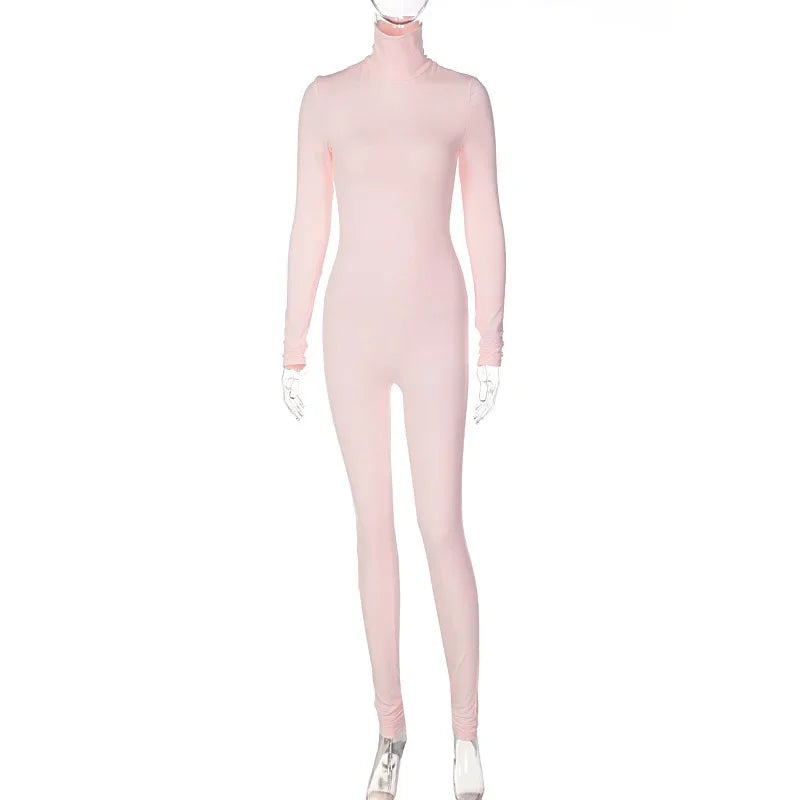 BWQ Casual Women Long Sleeve Turtleneck Long Sleeve Skinny Stretchy Jumpsuit 2024 Autumn Winter One Piece Suit INS Playsuit