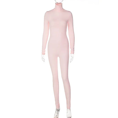 BWQ Casual Women Long Sleeve Turtleneck Long Sleeve Skinny Stretchy Jumpsuit 2024 Autumn Winter One Piece Suit INS Playsuit