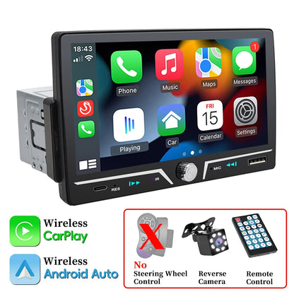 Hippcron 7" 1 Din Car Radio Stereo Wireless Carplay Android Auto HD IPS Touch Screen FM Receiver Support USB Type-C Charge