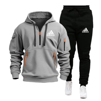 Fashion Print Tracksuit for Men Zipper Hooded Sweatshirt and Sweatpants Two Pieces Suits Male Casual Fitness Jogging Sports Sets