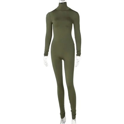 BWQ Casual Women Long Sleeve Turtleneck Long Sleeve Skinny Stretchy Jumpsuit 2024 Autumn Winter One Piece Suit INS Playsuit