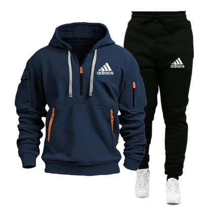 Fashion Print Tracksuit for Men Zipper Hooded Sweatshirt and Sweatpants Two Pieces Suits Male Casual Fitness Jogging Sports Sets