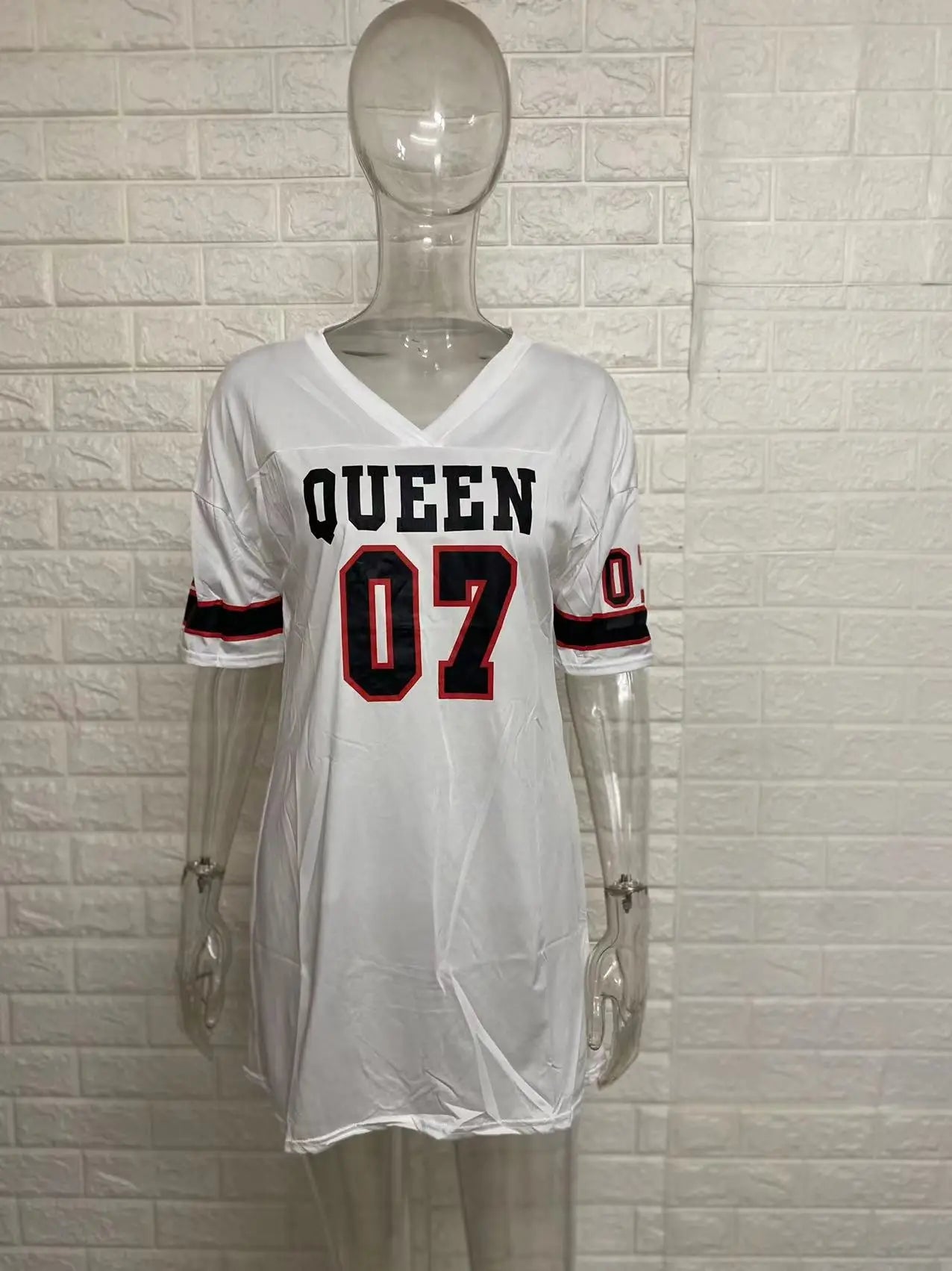 Women Summer Dress New Casual Loose Deep V-neck Side Slit Letter Print Woman Dresses Vestidos JQMY9491