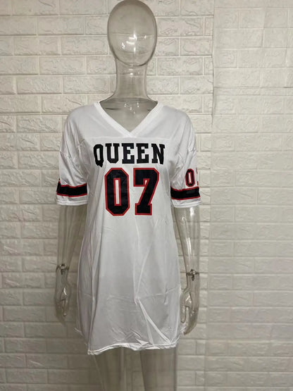 Women Summer Dress New Casual Loose Deep V-neck Side Slit Letter Print Woman Dresses Vestidos JQMY9491