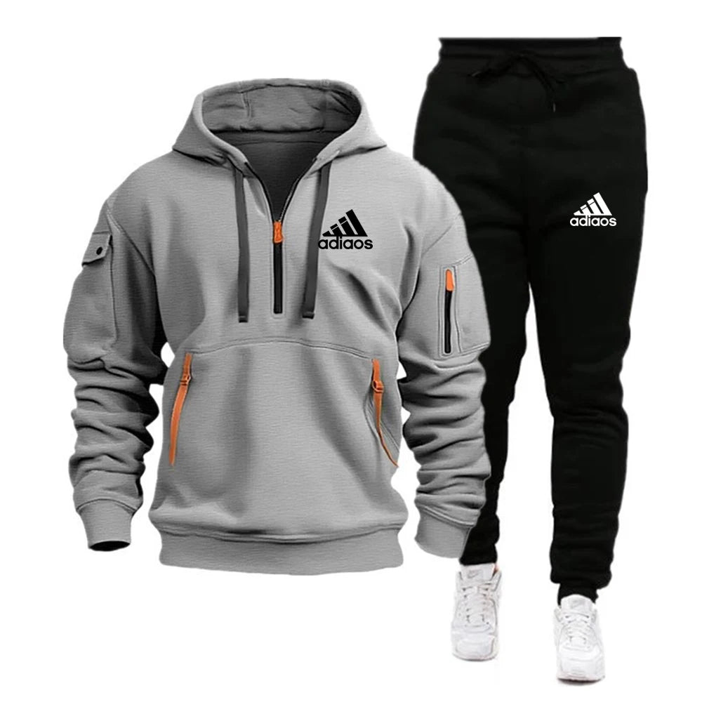 Fashion Print Tracksuit for Men Zipper Hooded Sweatshirt and Sweatpants Two Pieces Suits Male Casual Fitness Jogging Sports Sets