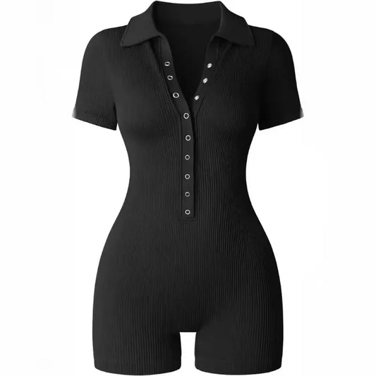 Women's Yoga Jumpsuit Ribbed V-Neck Stretch Waist Sports Jumpsuit Solid Color Sheath Bodycon Playsuits Rompers High Waist