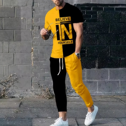 Summer fashion new men's T-shirt pants sportswear believe in yourself 3D printed T-shirt pants set 2-piece streetwear oversized