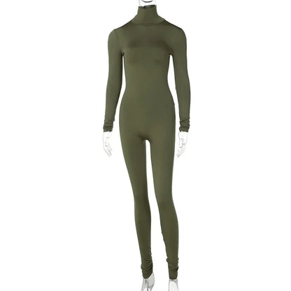 BWQ Casual Women Long Sleeve Turtleneck Long Sleeve Skinny Stretchy Jumpsuit 2024 Autumn Winter One Piece Suit INS Playsuit