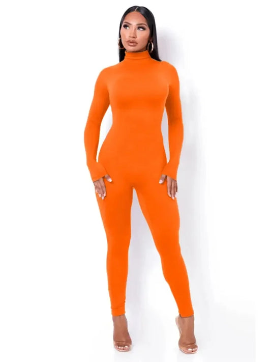 BWQ Casual Women Long Sleeve Turtleneck Long Sleeve Skinny Stretchy Jumpsuit 2024 Autumn Winter One Piece Suit INS Playsuit