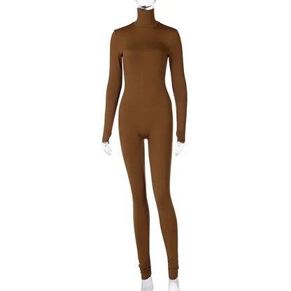 BWQ Casual Women Long Sleeve Turtleneck Long Sleeve Skinny Stretchy Jumpsuit 2024 Autumn Winter One Piece Suit INS Playsuit