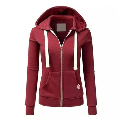 Women Sports Hoodie Women's Drawstring Hooded Zip-up Jacket with Elastic Cuff Pockets Fall Winter Sport Fitness Coat for Slim