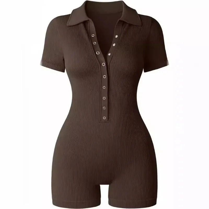 Women's Yoga Jumpsuit Ribbed V-Neck Stretch Waist Sports Jumpsuit Solid Color Sheath Bodycon Playsuits Rompers High Waist