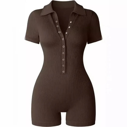 Women's Yoga Jumpsuit Ribbed V-Neck Stretch Waist Sports Jumpsuit Solid Color Sheath Bodycon Playsuits Rompers High Waist
