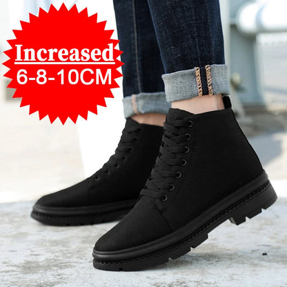 Men Boots Elevator Shoes Hidden Heels Canvas Heightening Shoes For Man Hidden Heels Increase Insole 10CM 8CM Sports Height Shoes