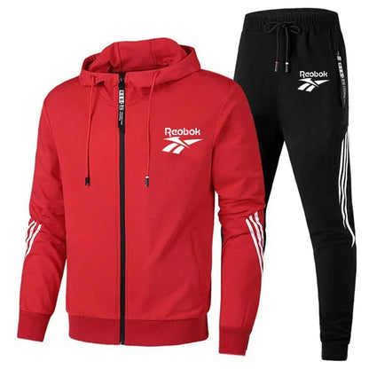 2024 New men buy hooded jacket Striped hooded zipper jacket + casual jogging pants 2 sets of sports men's fan suit