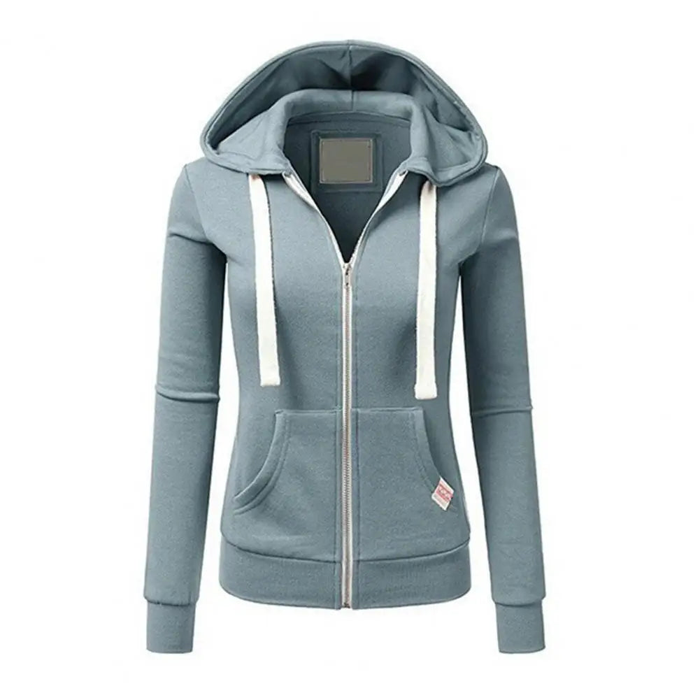 Women Sports Hoodie Women's Drawstring Hooded Zip-up Jacket with Elastic Cuff Pockets Fall Winter Sport Fitness Coat for Slim