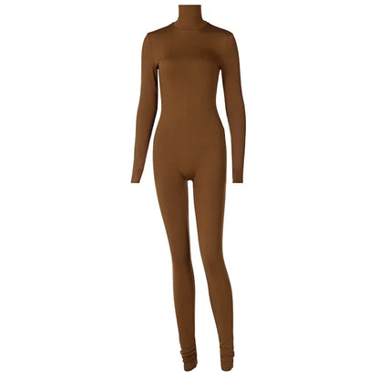 BWQ Casual Women Long Sleeve Turtleneck Long Sleeve Skinny Stretchy Jumpsuit 2024 Autumn Winter One Piece Suit INS Playsuit