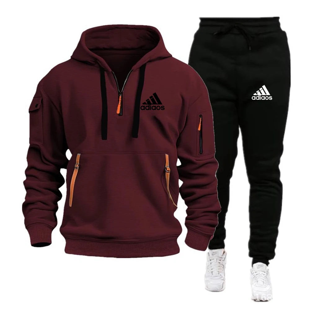 Fashion Print Tracksuit for Men Zipper Hooded Sweatshirt and Sweatpants Two Pieces Suits Male Casual Fitness Jogging Sports Sets