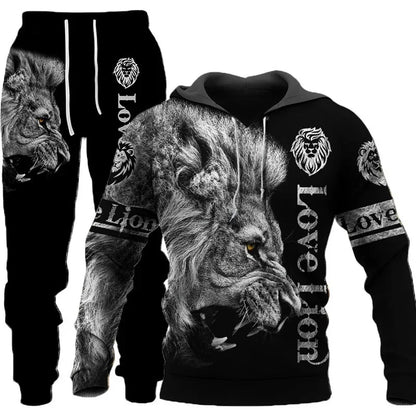 New Animal 3D Tiger Printed Hoodie + Pants Suit Cool Men/Women 2 Pcs Sportwear Tracksuit Set Autumn And Winter Men's Clothing