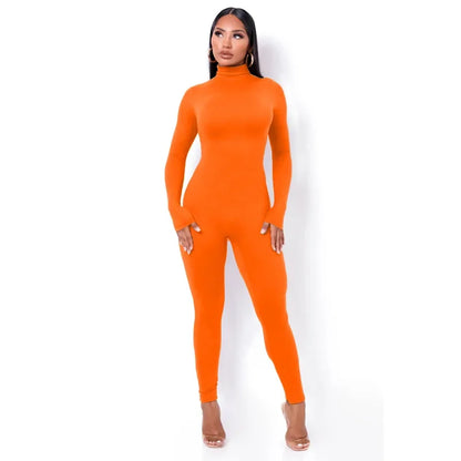 BWQ Casual Women Long Sleeve Turtleneck Long Sleeve Skinny Stretchy Jumpsuit 2024 Autumn Winter One Piece Suit INS Playsuit