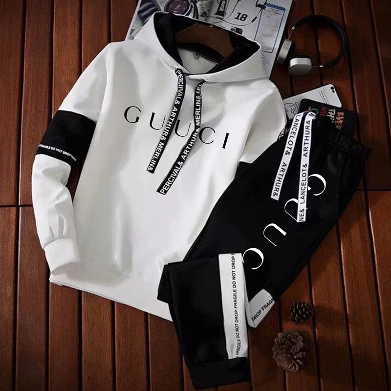 2024 Mens Tracksuit Casual Hooded Sweatshirt Jogging Sport Street Daily Clothing Trendy Printing Versatile Tops Pants Suit S-3XL
