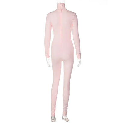 BWQ Casual Women Long Sleeve Turtleneck Long Sleeve Skinny Stretchy Jumpsuit 2024 Autumn Winter One Piece Suit INS Playsuit