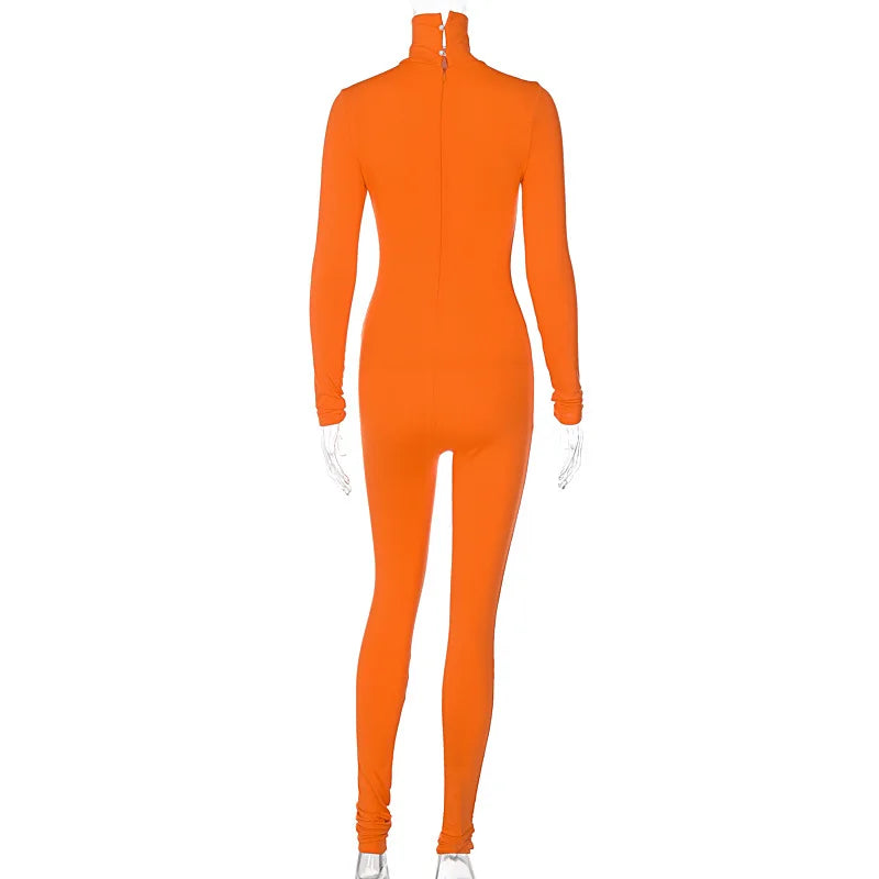BWQ Casual Women Long Sleeve Turtleneck Long Sleeve Skinny Stretchy Jumpsuit 2024 Autumn Winter One Piece Suit INS Playsuit