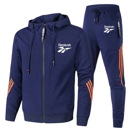 2024 New men buy hooded jacket Striped hooded zipper jacket + casual jogging pants 2 sets of sports men's fan suit
