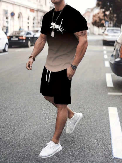 3D Yourself Printed T Shirt+Shorts 2PCS Outfits Summer Men's Casual Sport Suit Fashion Beach Short Sleeve T-shirt Set