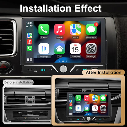 Hippcron 7" 1 Din Car Radio Stereo Wireless Carplay Android Auto HD IPS Touch Screen FM Receiver Support USB Type-C Charge
