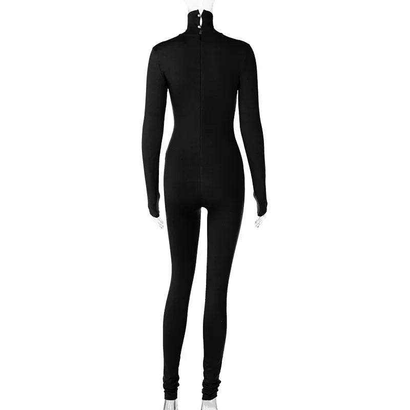 BWQ Casual Women Long Sleeve Turtleneck Long Sleeve Skinny Stretchy Jumpsuit 2024 Autumn Winter One Piece Suit INS Playsuit