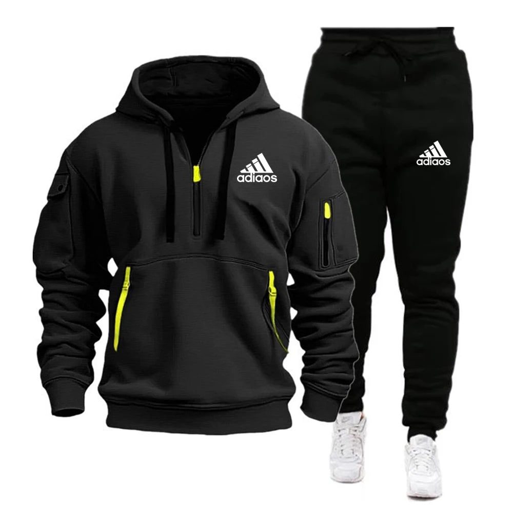 Fashion Print Tracksuit for Men Zipper Hooded Sweatshirt and Sweatpants Two Pieces Suits Male Casual Fitness Jogging Sports Sets