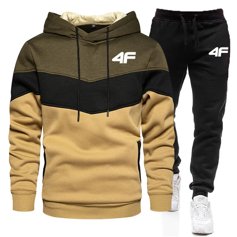 Fall Winter Fleece Thick Warm Men's Tracksuit Hoodies + Pants 2Pcs Sets Suit Sportswear Trend Fashion Hip Hop Men Clothing