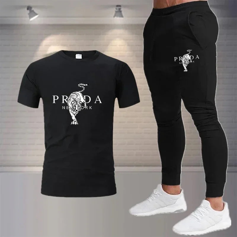 2024 new summer men's sports fashion suit 100% cotton T-shirt Shorts 2-piece suit sports casual men's wear