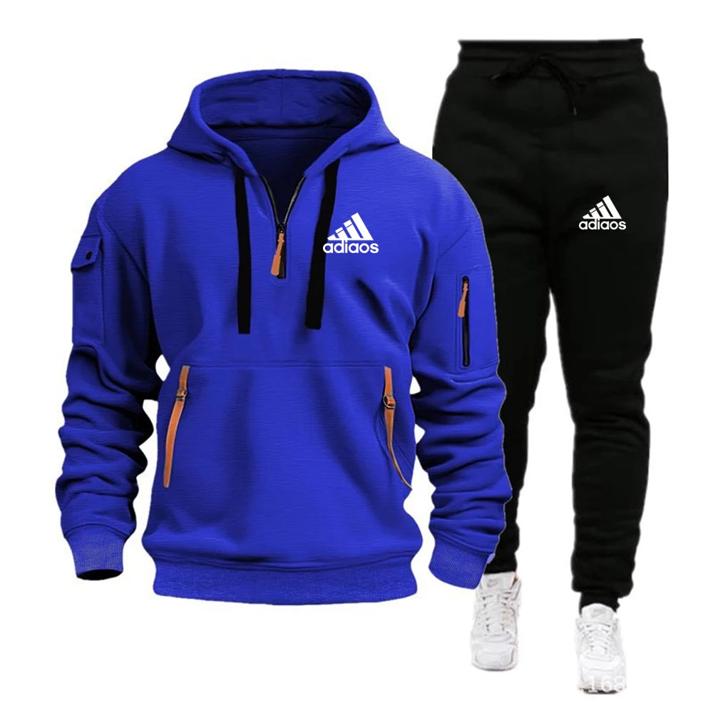 Fashion Print Tracksuit for Men Zipper Hooded Sweatshirt and Sweatpants Two Pieces Suits Male Casual Fitness Jogging Sports Sets
