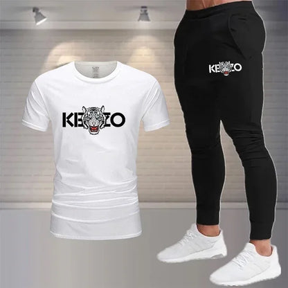 2024 new summer men's sports fashion suit 100% cotton T-shirt Shorts 2-piece suit sports casual men's wear