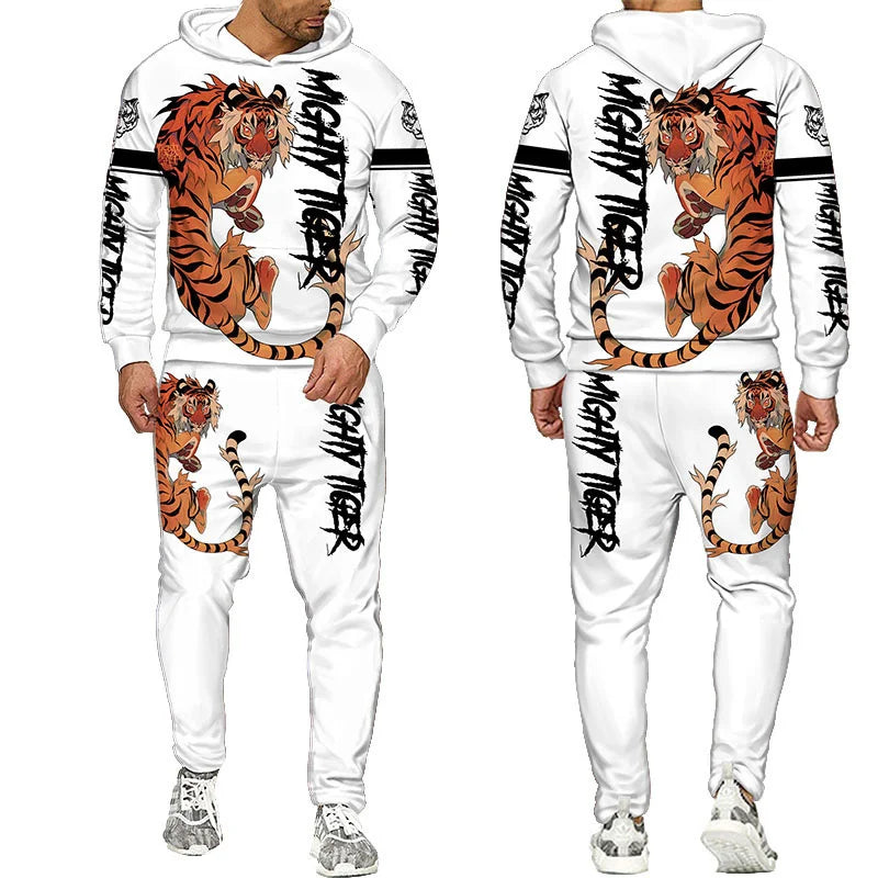 New Animal 3D Tiger Printed Hoodie + Pants Suit Cool Men/Women 2 Pcs Sportwear Tracksuit Set Autumn And Winter Men's Clothing