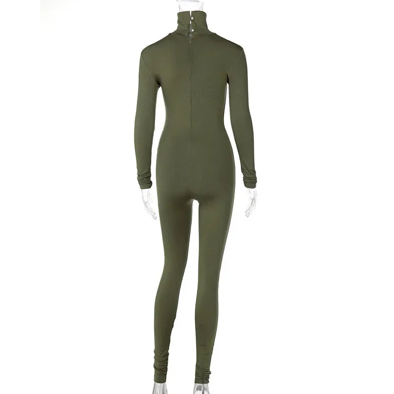 BWQ Casual Women Long Sleeve Turtleneck Long Sleeve Skinny Stretchy Jumpsuit 2024 Autumn Winter One Piece Suit INS Playsuit