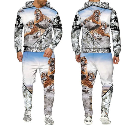New Animal 3D Tiger Printed Hoodie + Pants Suit Cool Men/Women 2 Pcs Sportwear Tracksuit Set Autumn And Winter Men's Clothing