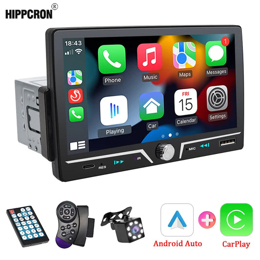 Hippcron 7" 1 Din Car Radio Stereo Wireless Carplay Android Auto HD IPS Touch Screen FM Receiver Support USB Type-C Charge