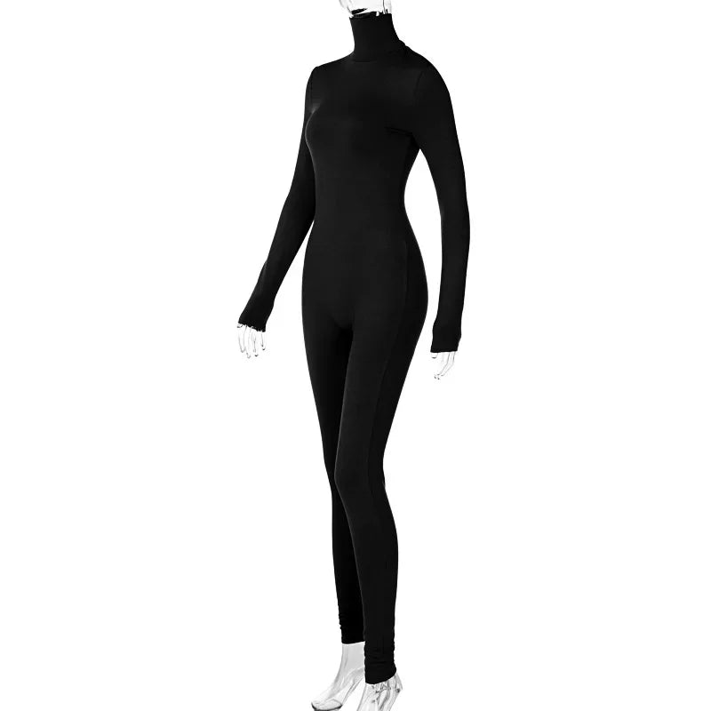 BWQ Casual Women Long Sleeve Turtleneck Long Sleeve Skinny Stretchy Jumpsuit 2024 Autumn Winter One Piece Suit INS Playsuit