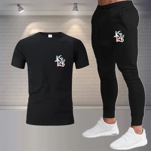 2024 new summer men's sports fashion suit 100% cotton T-shirt Shorts 2-piece suit sports casual men's wear